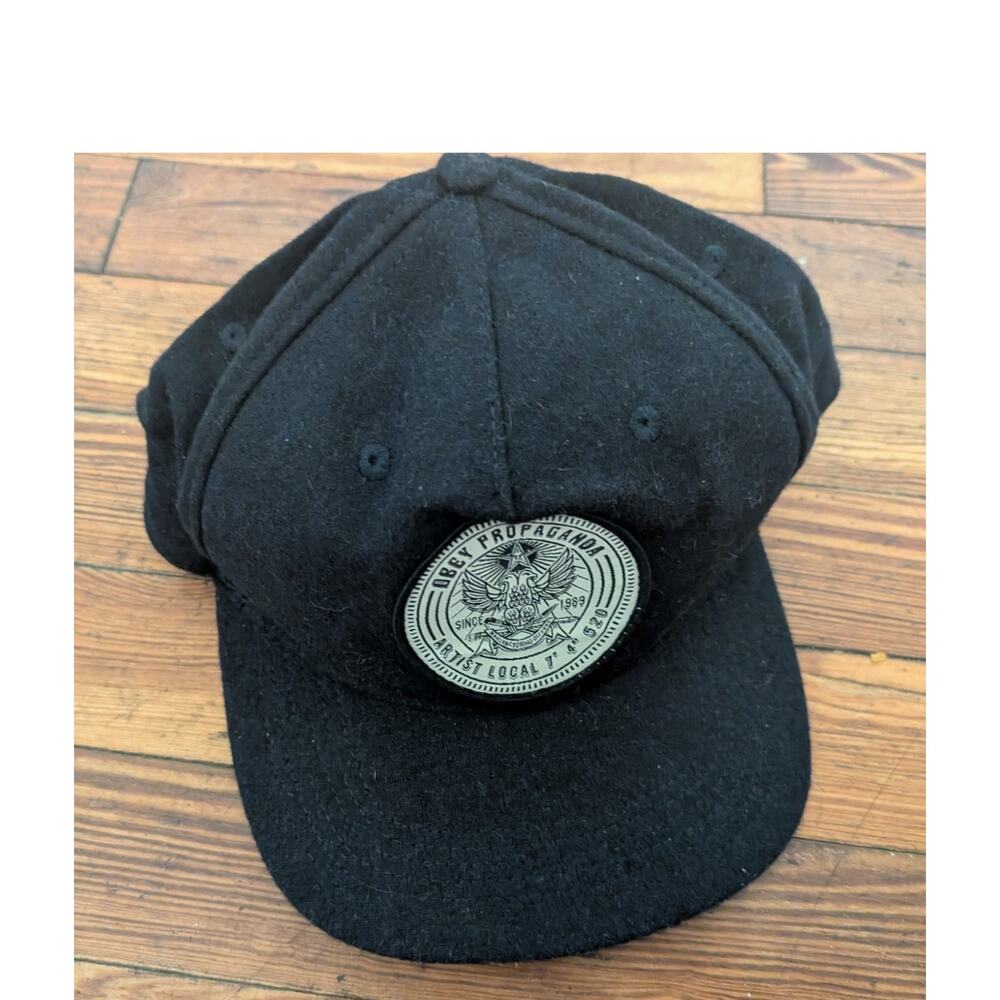 OBEY Propaganda Black Wool Blend Adjustable Hat